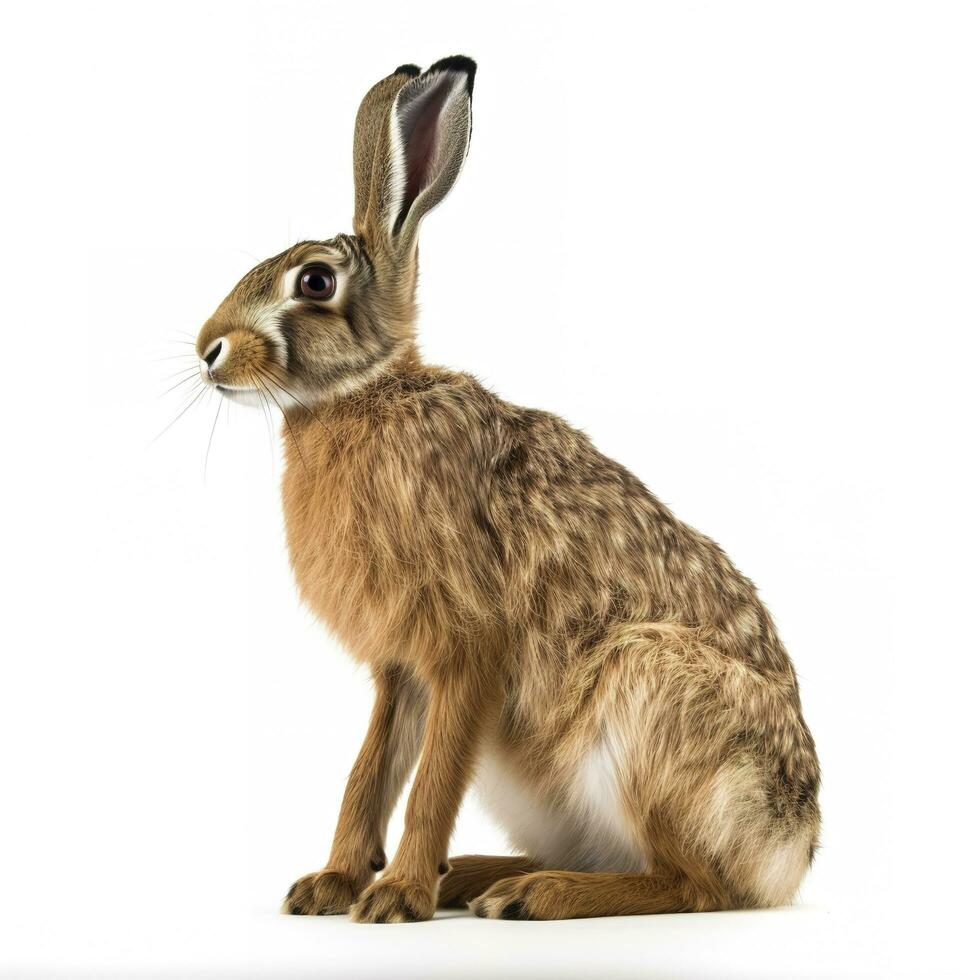 Hare isolated on white background, generate ai photo
