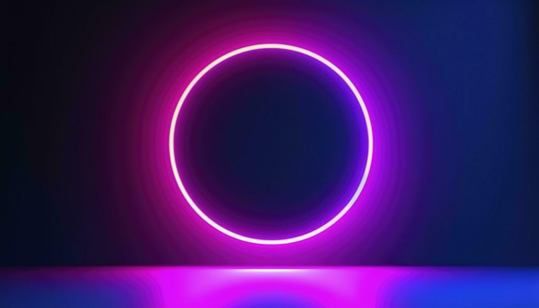 3d render, blue pink neon round frame, circle, ring shape, empty space, ultraviolet light, 80s retro style, fashion show stage, abstract background, generate ai photo