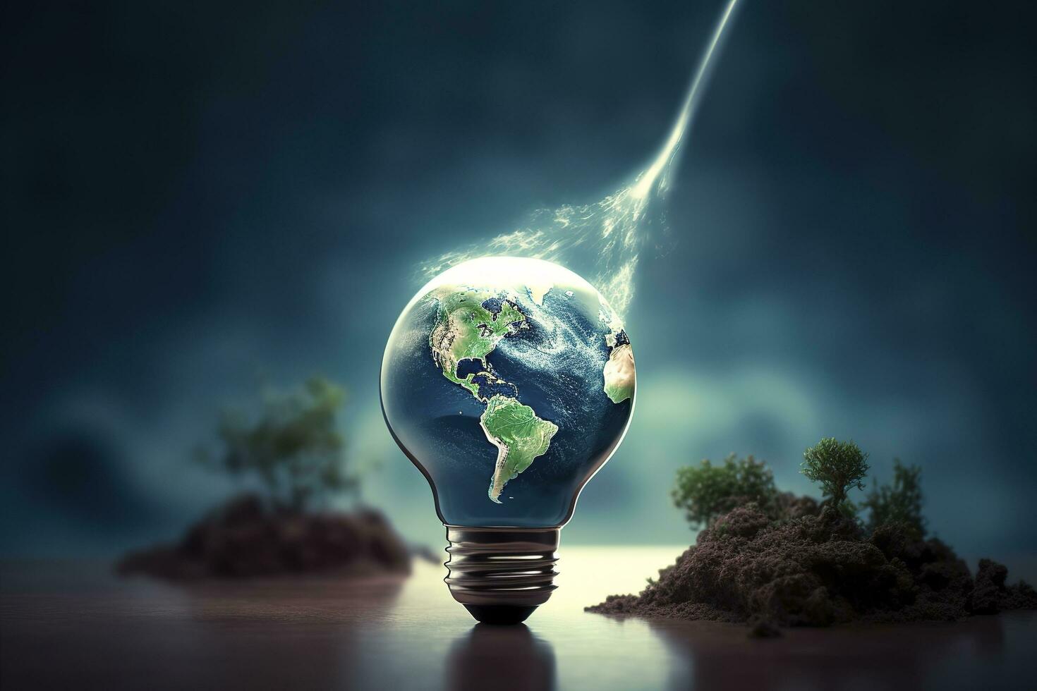 Ecology and world water day , Light bulb idia with environmental protection and save earth water , Generate Ai photo