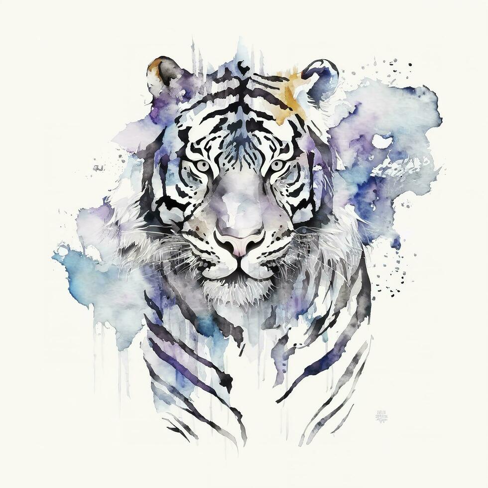 isolated tiger watercolour splashes with ink painting, llustration art, generate ai photo