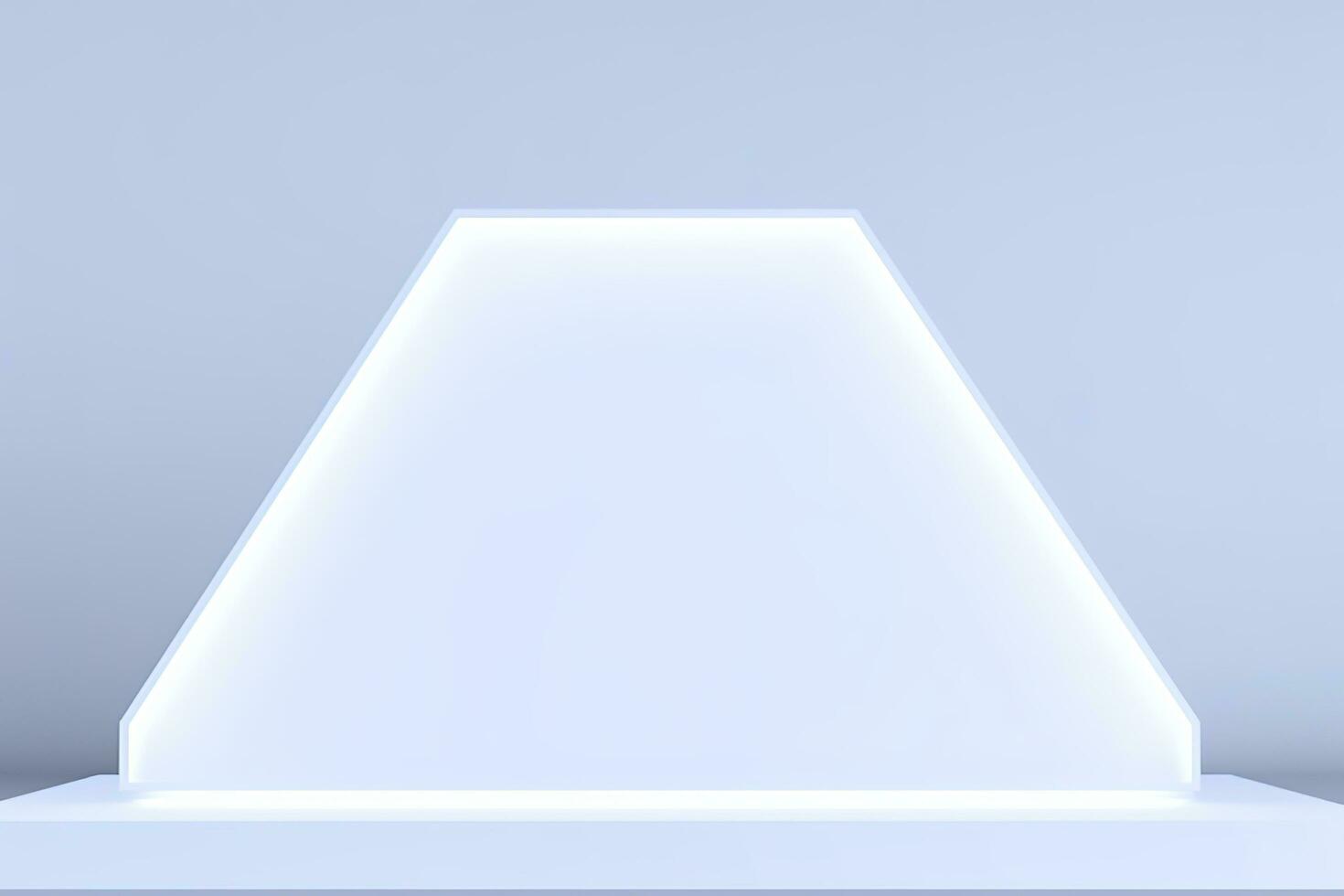 Realistic podium display with neon white lights, Product display background with light frame, White prodium product display with light effect, neon lights background, generate ai photo