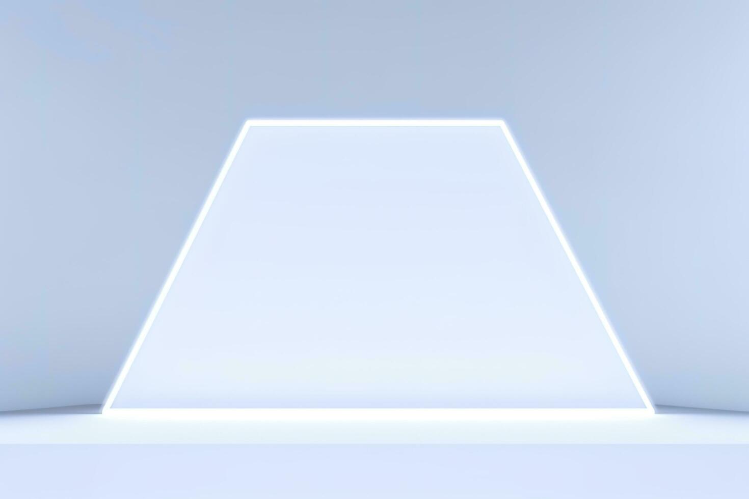 Realistic podium display with neon white lights, Product display background with light frame, White prodium product display with light effect, neon lights background, generate ai photo