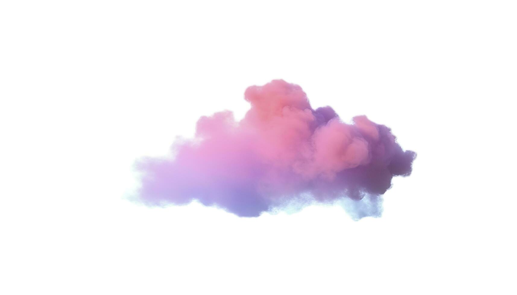 3d render, glowing colorful soft cloud isolated on white background. Fluffy cumulus atmosphere phenomenon. Realistic sky clip art element, generate ai photo