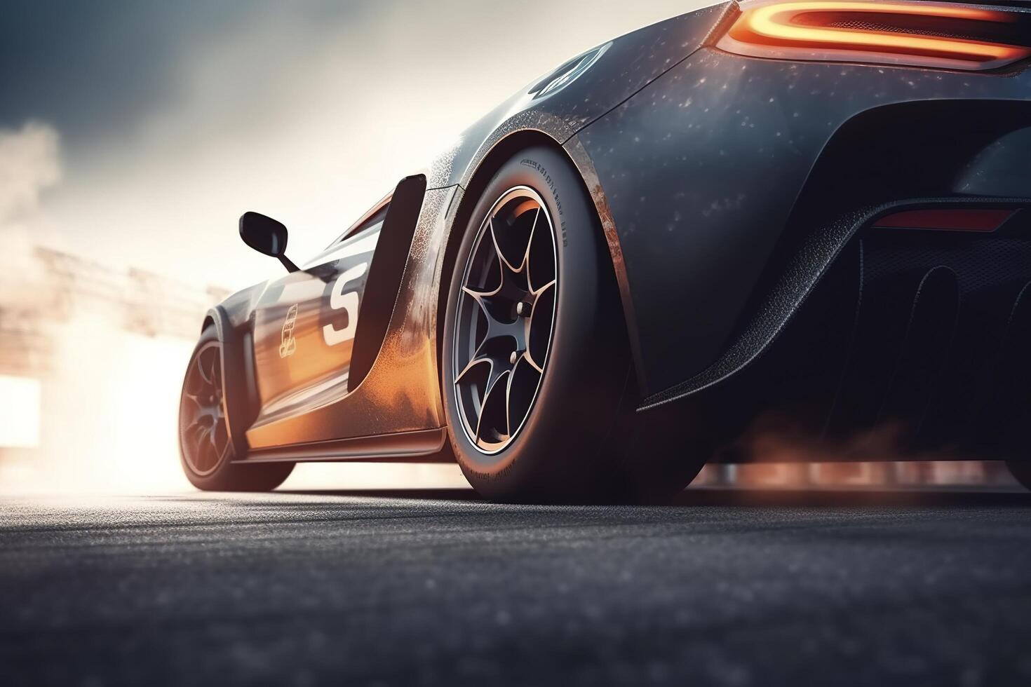 3D rendering, Sports Car Racing on race track, Car wheel drifting, photo