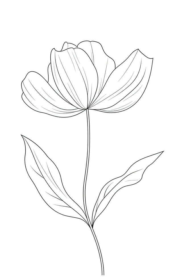 amapola flores en continuo línea Arte dibujo estilo. garabatear floral frontera con dos flores floreciente entre césped. minimalista negro lineal diseño aislado en blanco fondo, generar ai foto