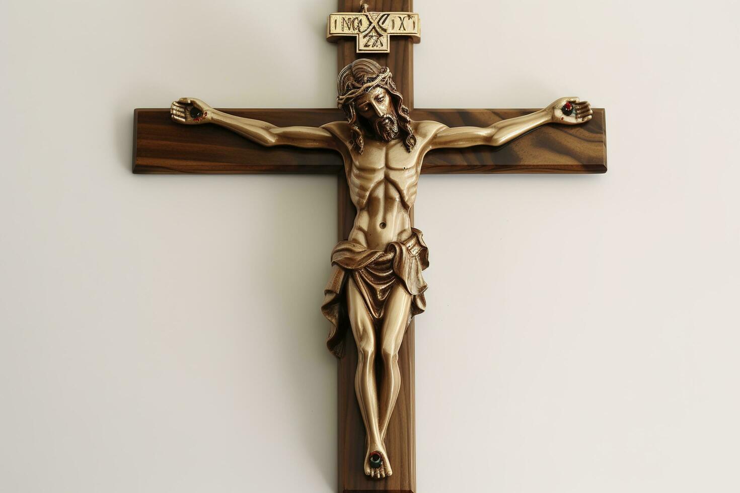 Carved Wooden Cross on fabric stock photo, generate ai photo