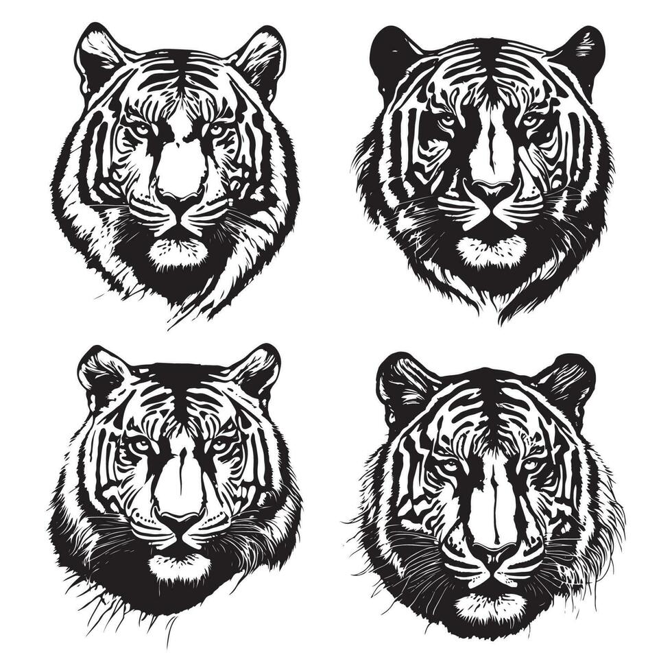 tiger head vector, Tiger face logo, Tiger sketch Silhouette isolated on white background vector