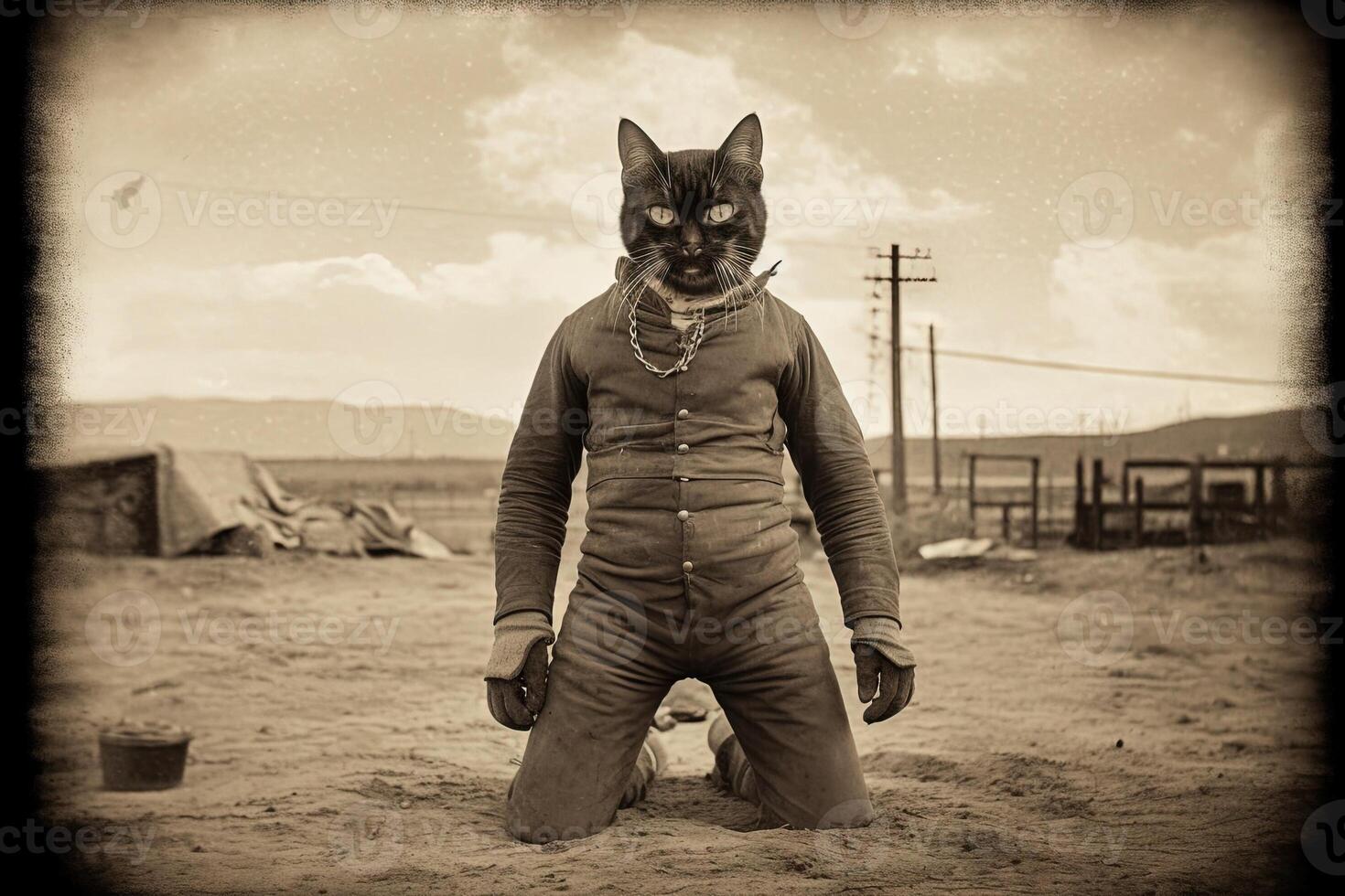 Cat wrestler wearing a wrestling costume 1920s style illustration photo