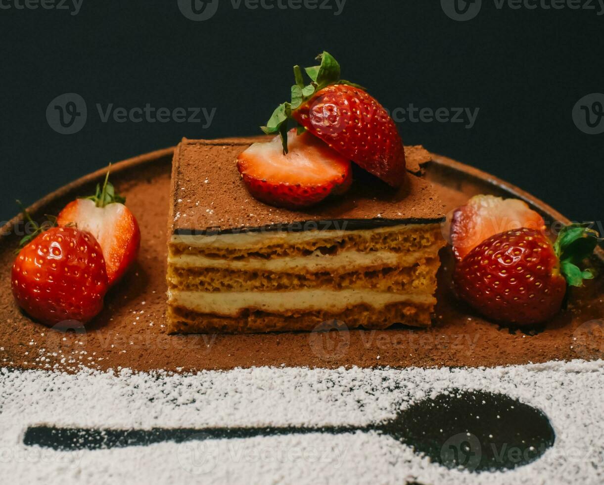 background of colorful cakes with fruit- close up of cakes photo