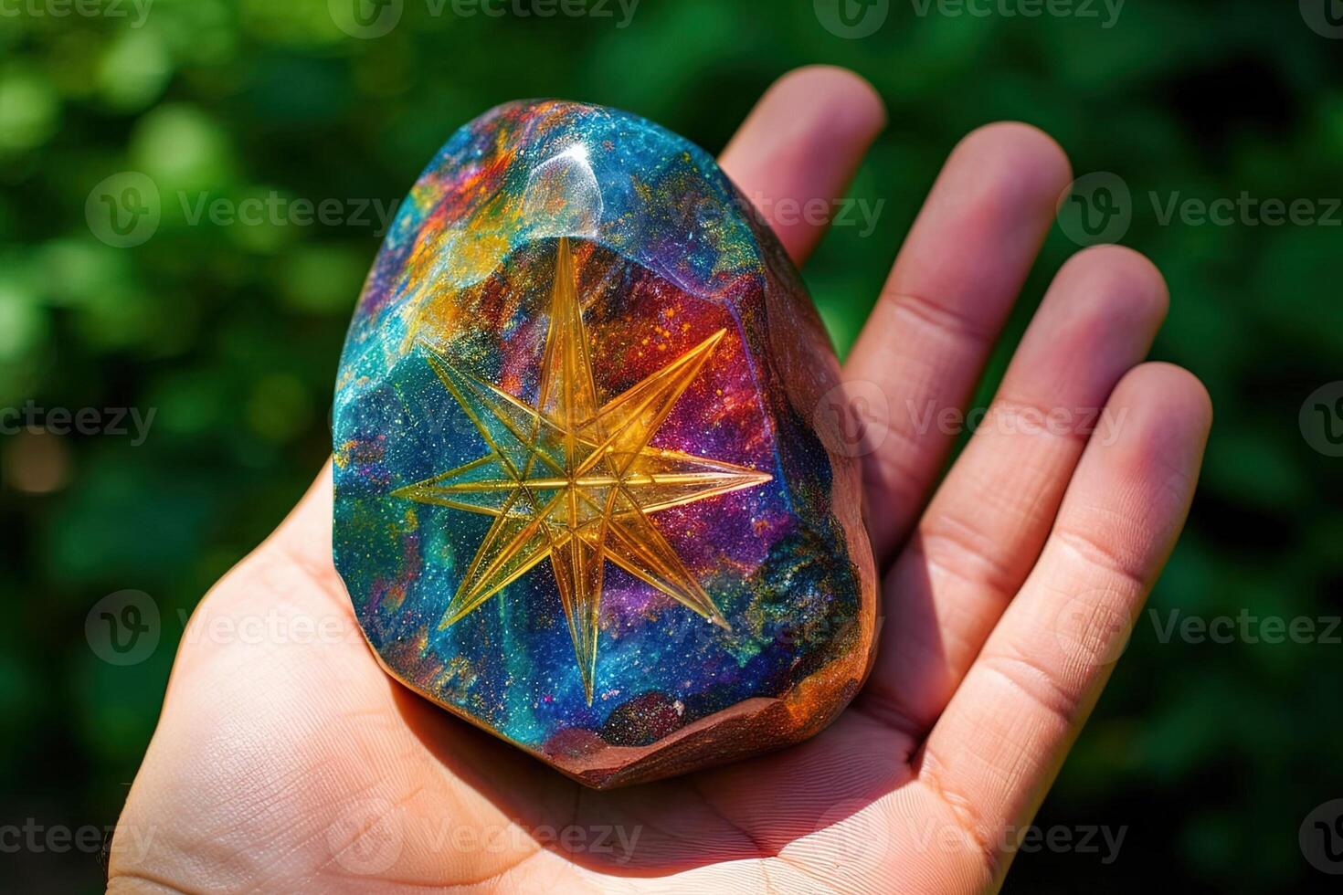 tradscendental stone transforming the light in rainbows illustration photo