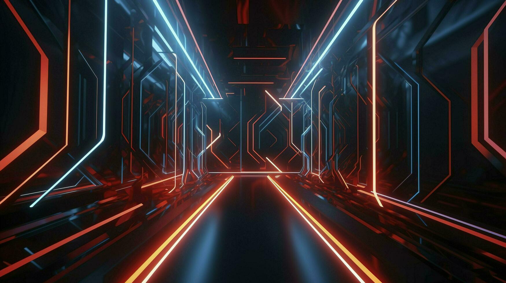 digital cg background, cg backgrounds sci-fi backgrounds, in the style of futuristic geometric abstraction, dark orange and light cyan, 32k UHD, neon, and fluorescent light, generat ai photo