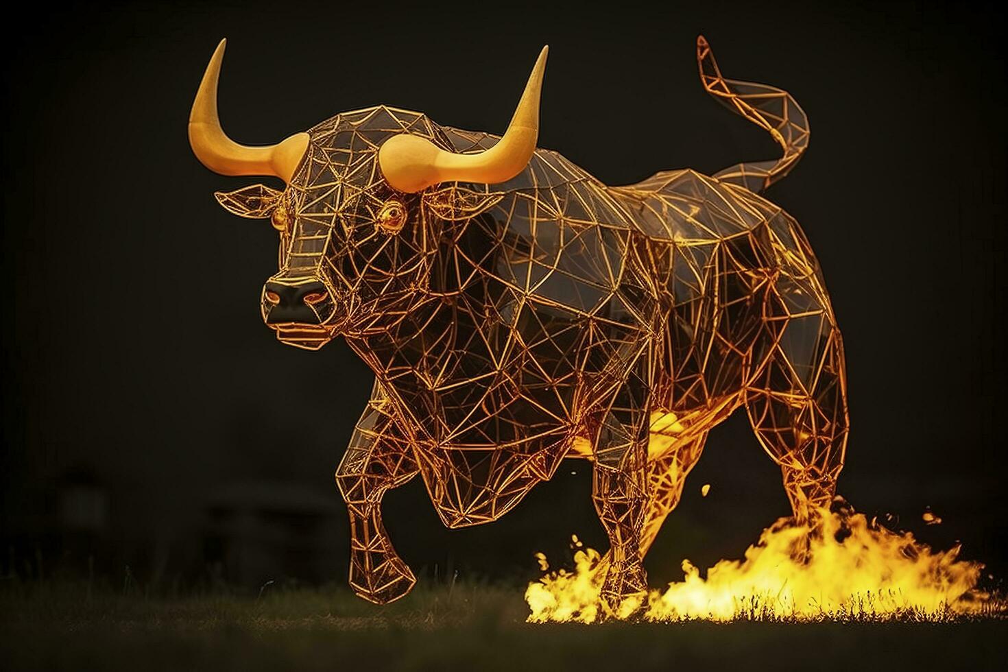 Fire sculpture of a Bull  , generate ai photo