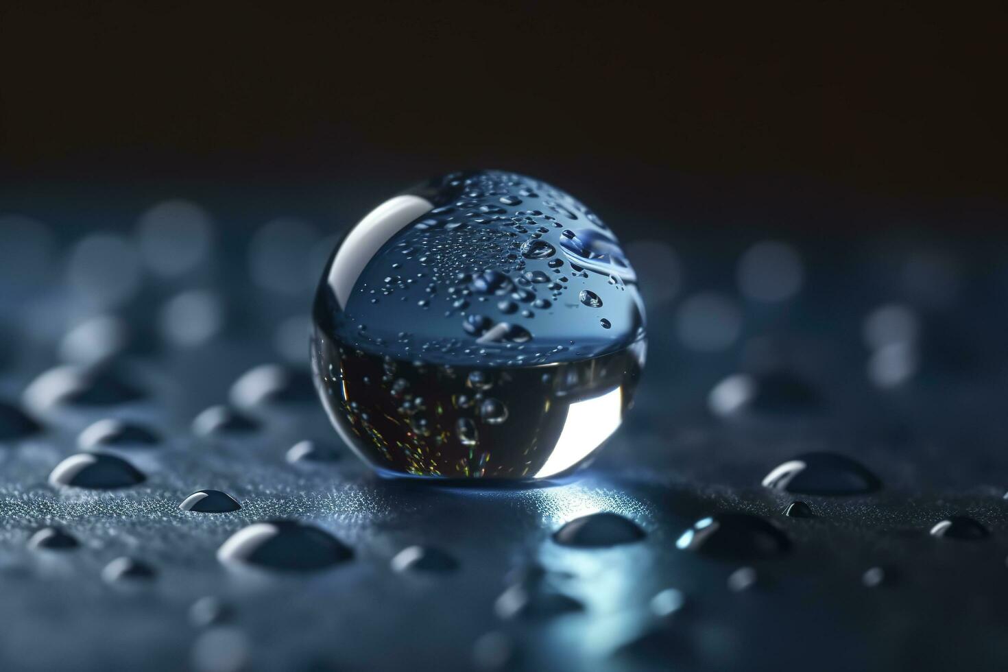 An image of several drops of water on a blue surface, in the style of detailed texture, matte photo, contemporary candy - coated, light azure and sky blue, generate ai photo