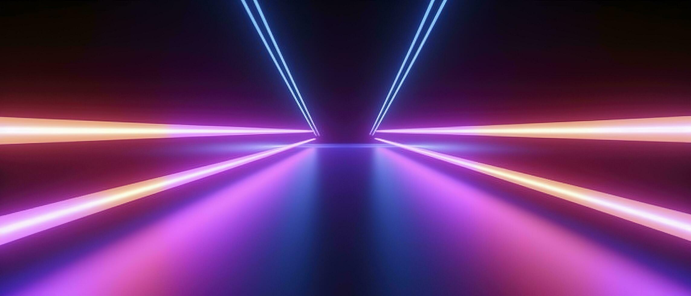 3d rendering, rounded pink blue neon lines, glowing in the dark. Abstract minimalist geometric background. Ultraviolet spectrum. Cyber space. Futuristic wallpaper, generate ai photo