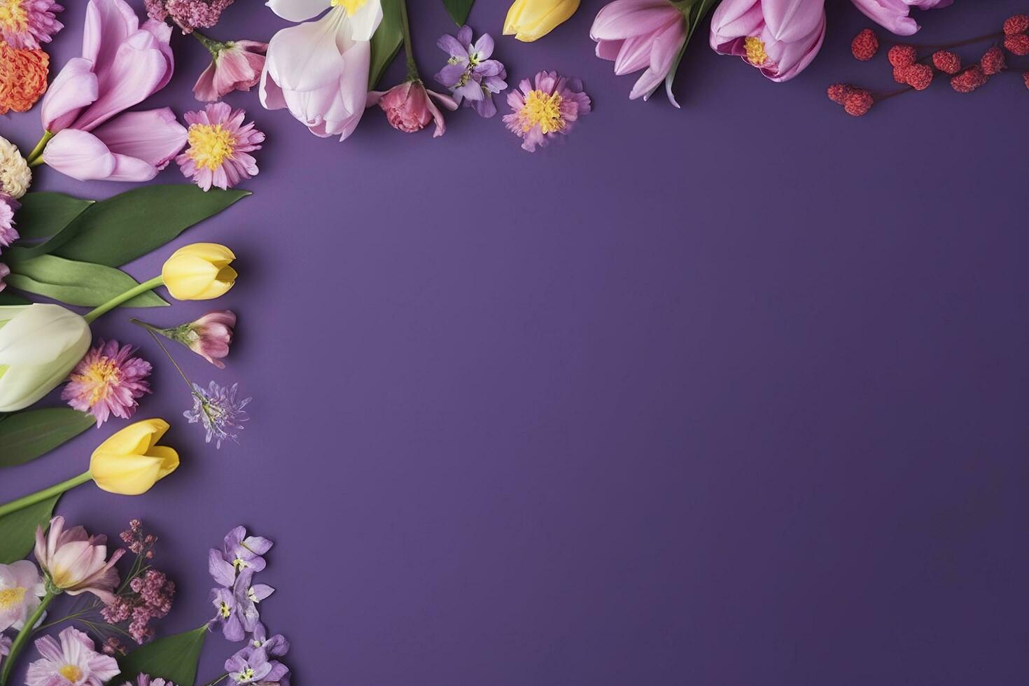multicolor primavera flores en púrpura antecedentes , generar ai foto
