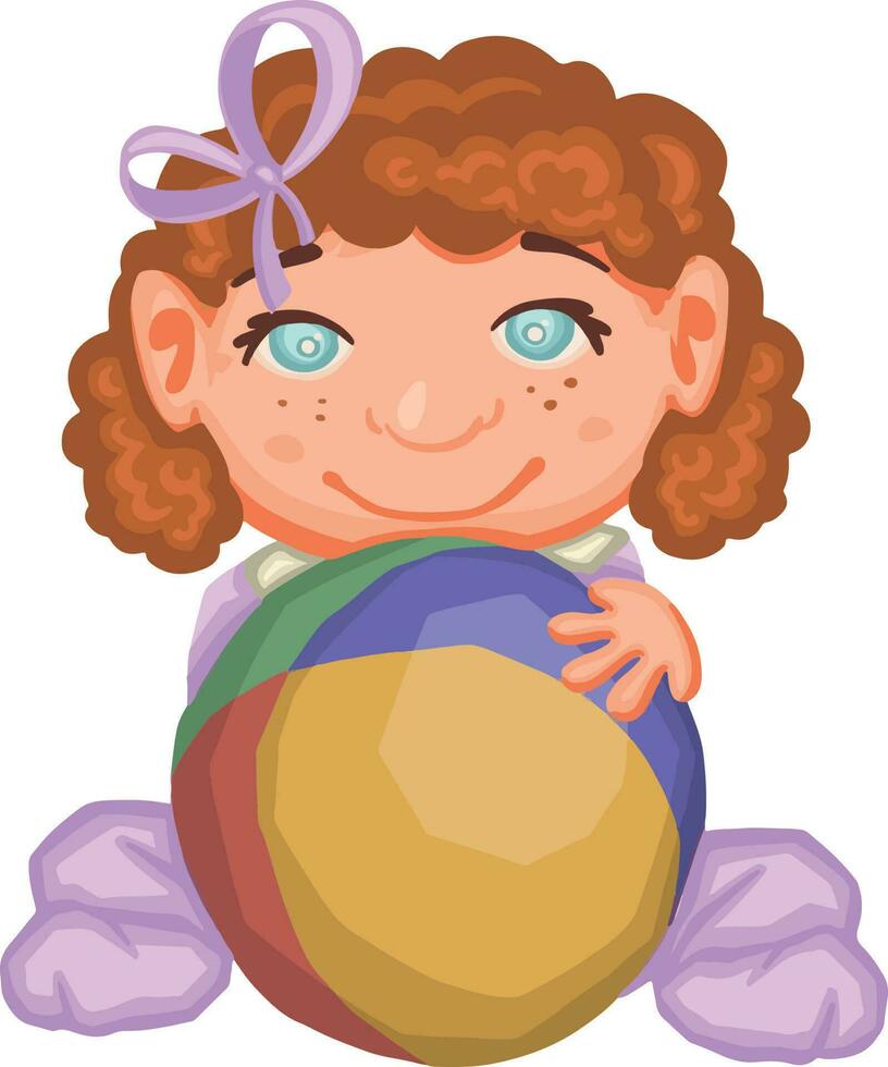 Little kid playing with a ball, child vector