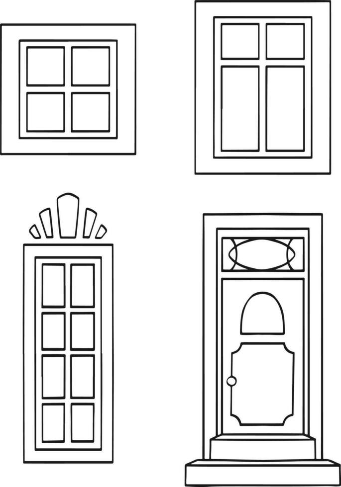 Vector icons set of different types of windows. Vector illustration