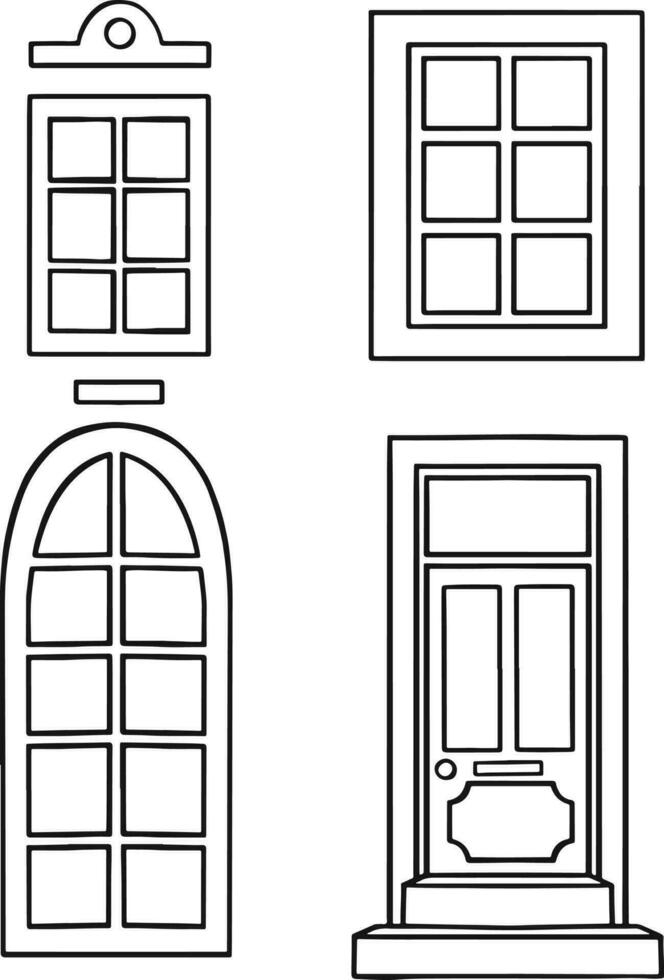 Vector icons set of different types of windows. Vector illustration