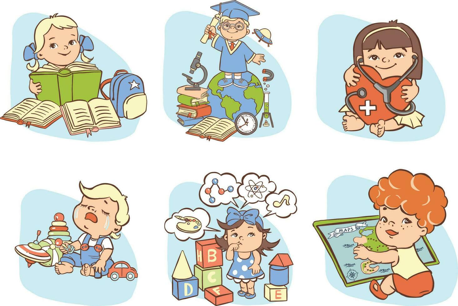 Set of children choosing a profession, illustration. vector