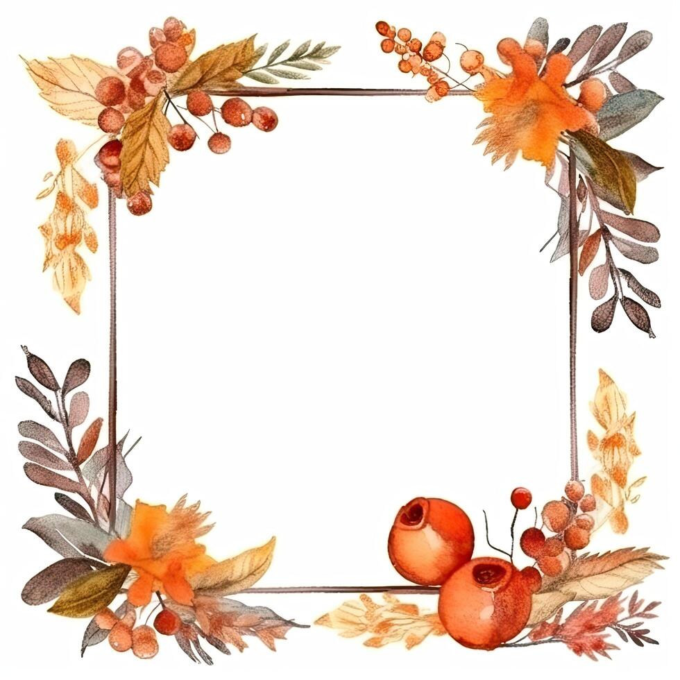 Watercolor Autumn Wreath Isolated. Illustration photo