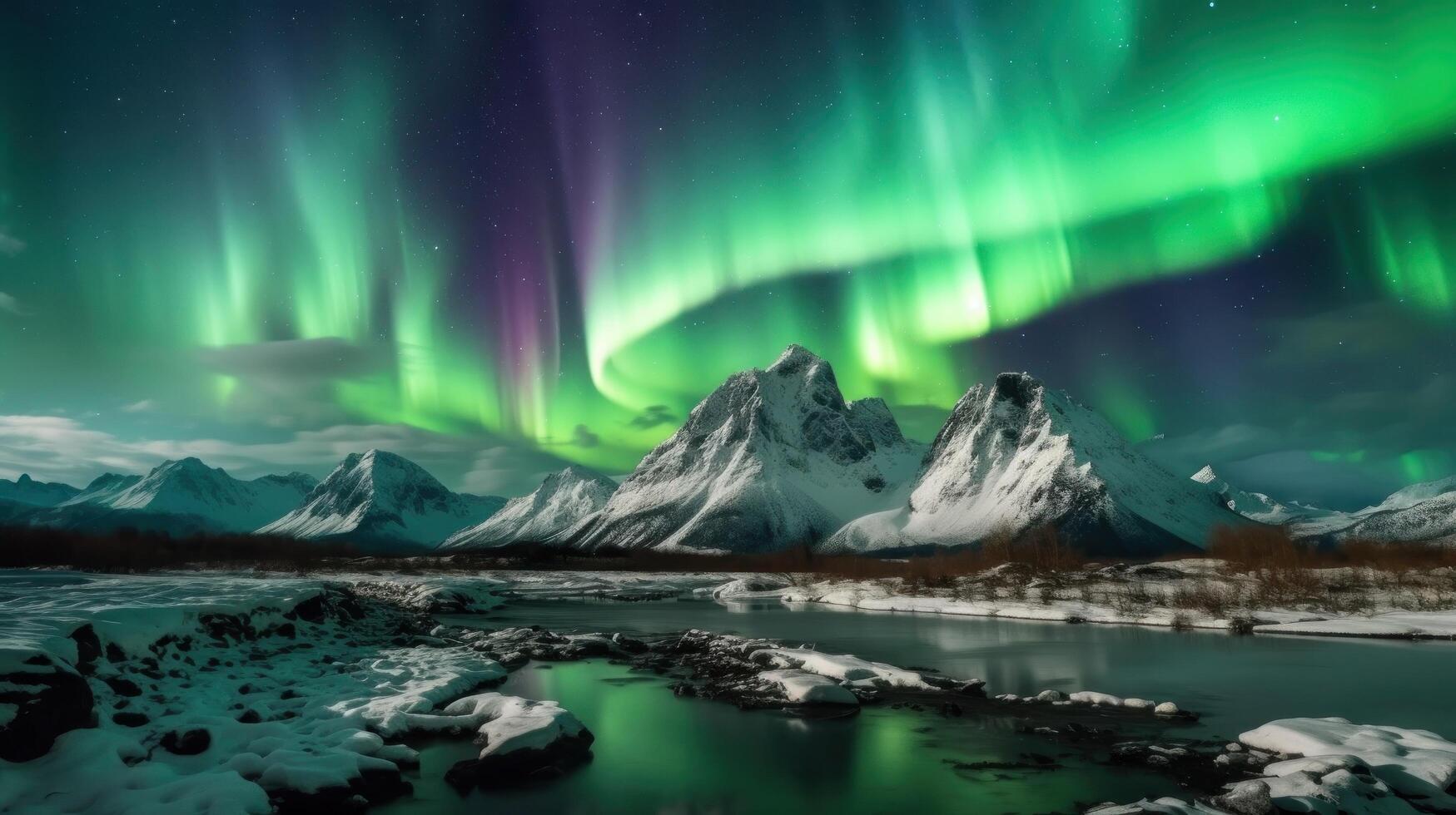 Northern Lights Above Mountains Illustration photo