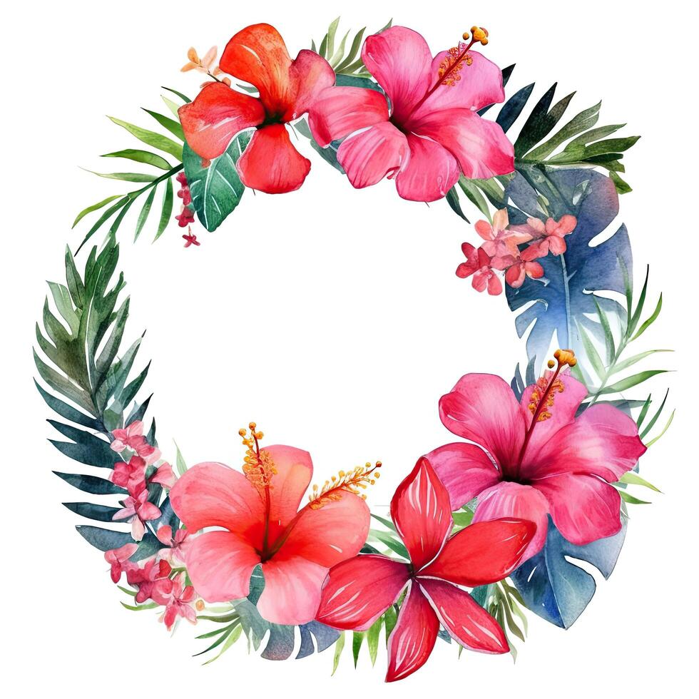 Watercolor tropical wreath isolated. Illustration photo