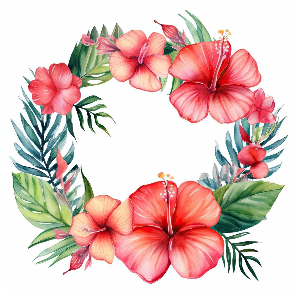 Watercolor tropical wreath isolated. Illustration photo