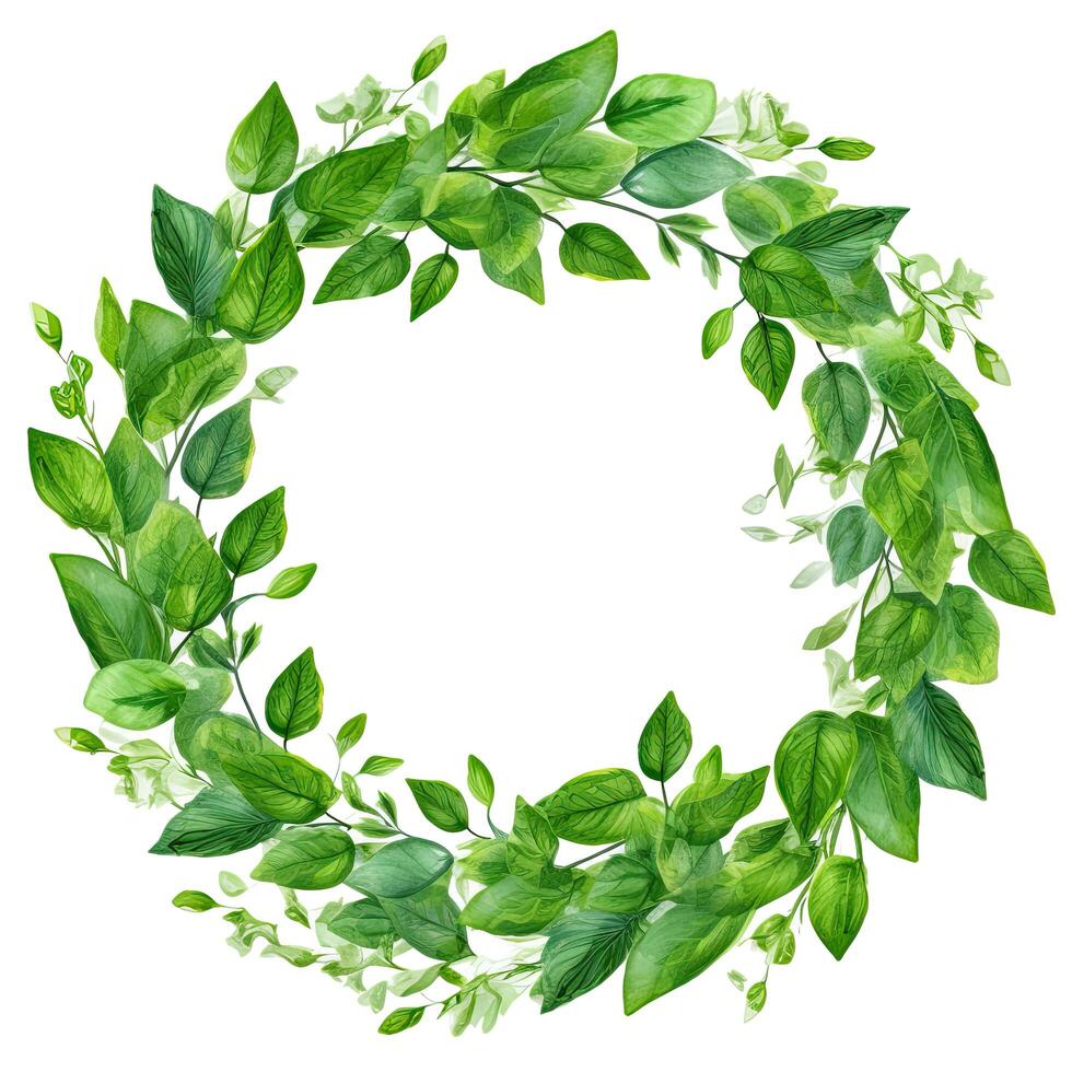 Green leaves watercolor wreath isolated. Illustration photo