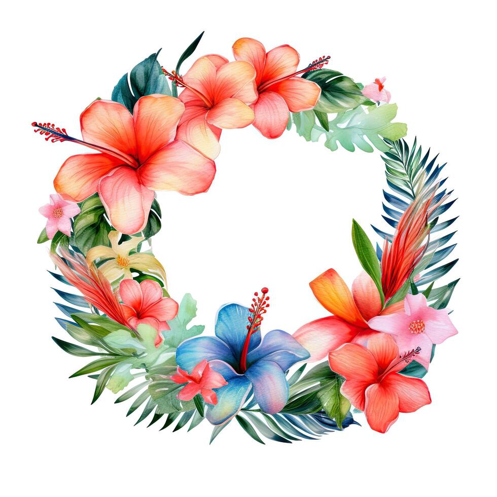 Watercolor tropical wreath isolated. Illustration photo