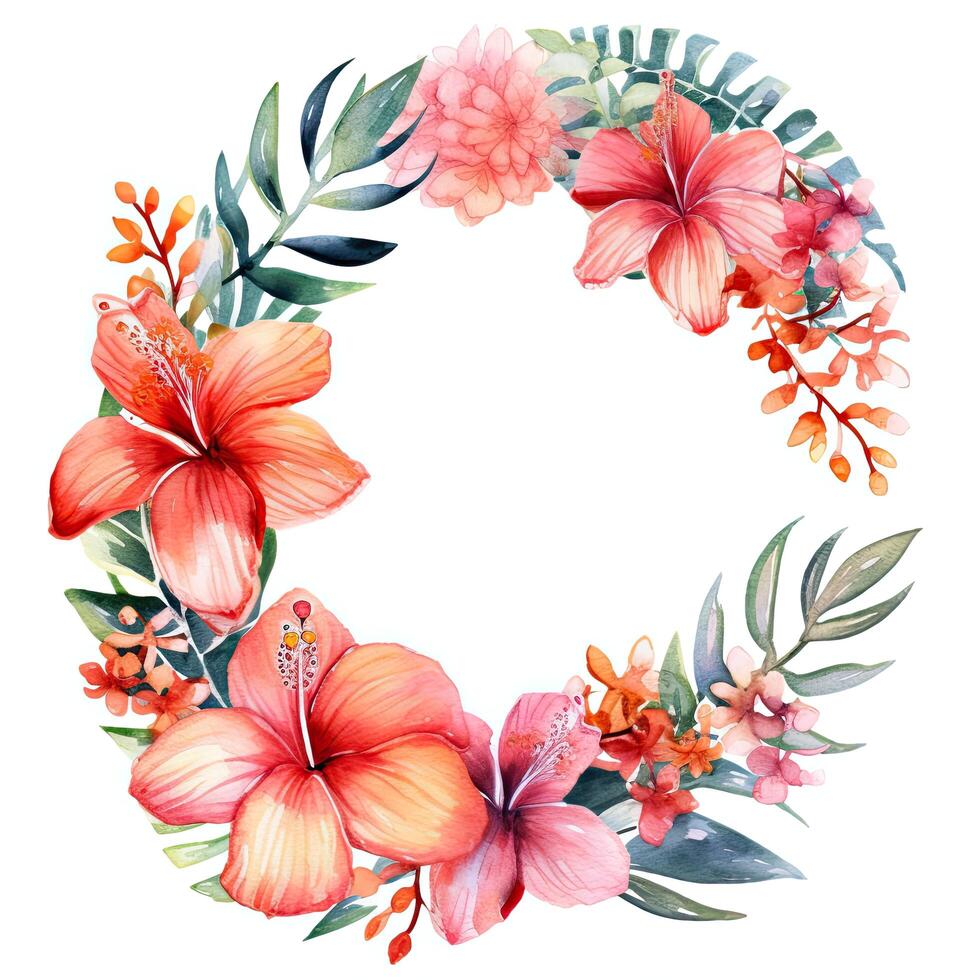 Watercolor tropical wreath isolated. Illustration photo