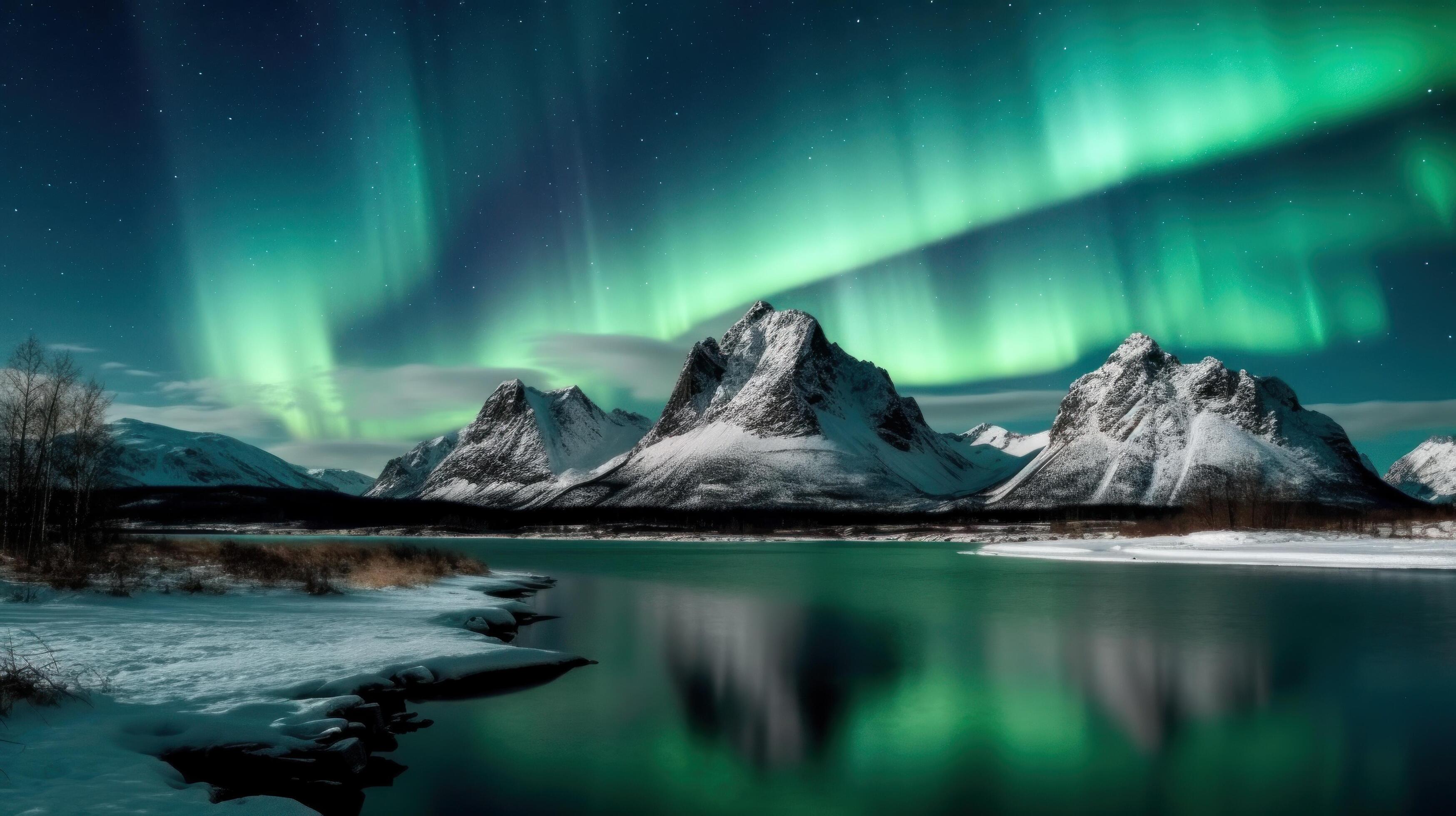 Northern Lights Above Mountains Illustration 24354340 Stock Photo at Vecteezy