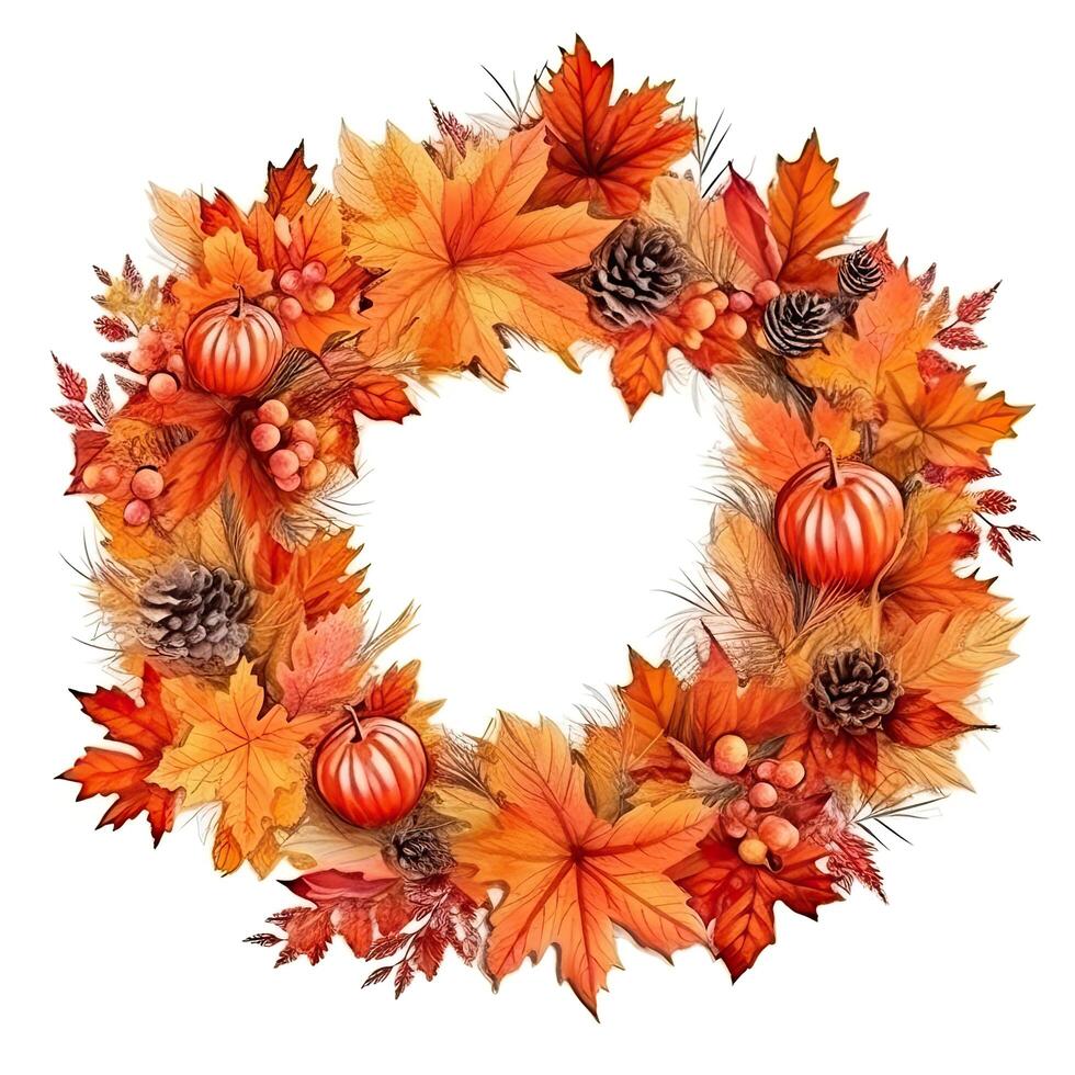Watercolor Autumn Wreath Isolated. Illustration photo