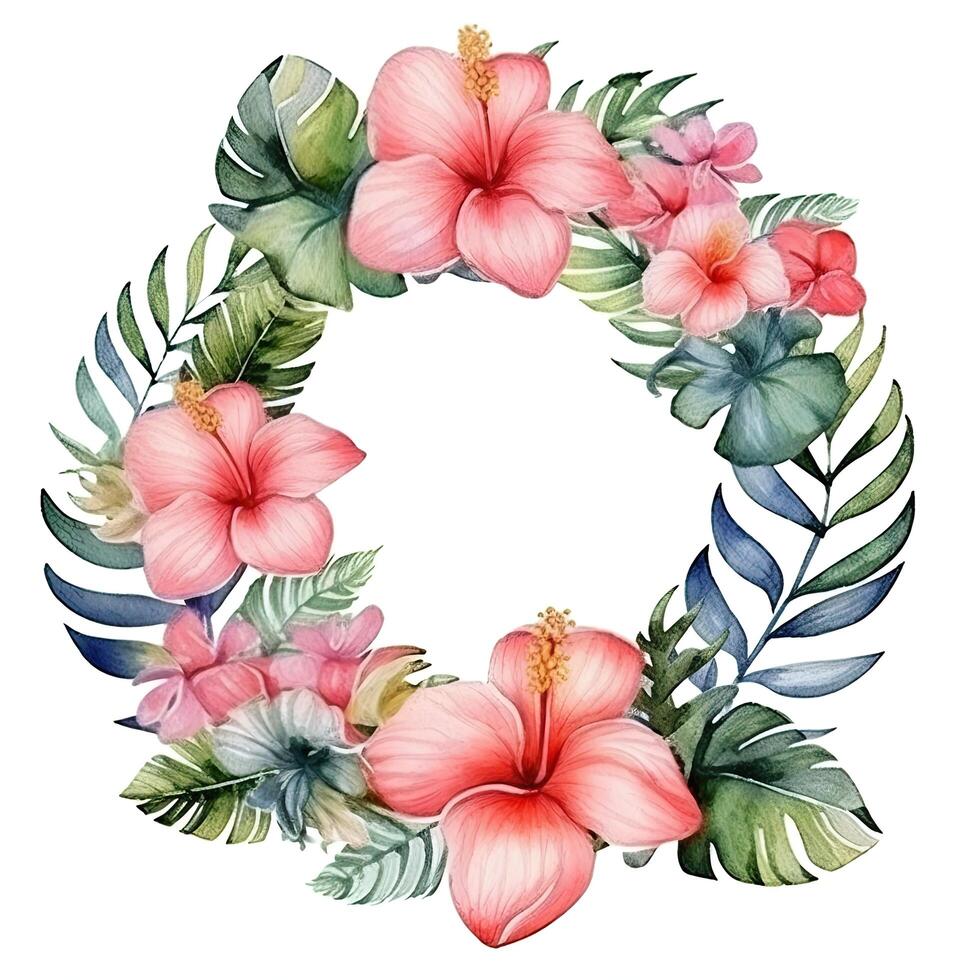Watercolor tropical wreath isolated. Illustration photo