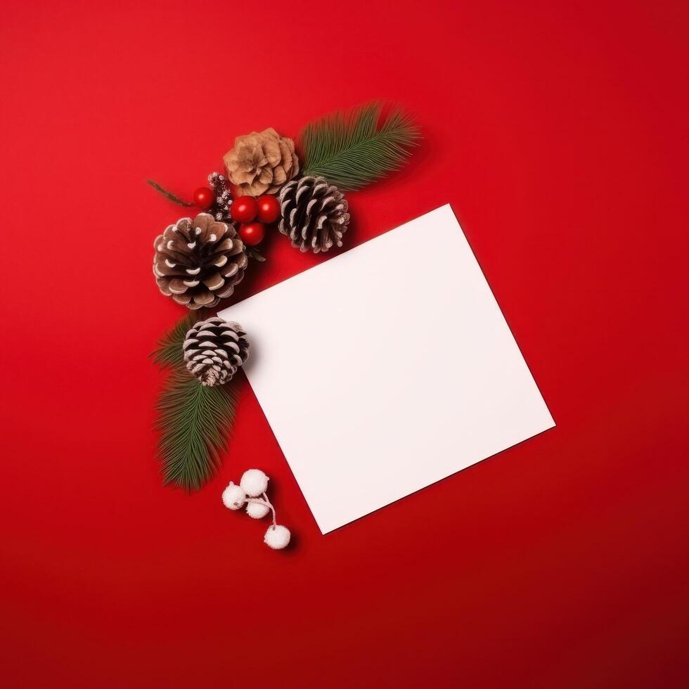 Red Christmas background with white paper card. Illustration photo