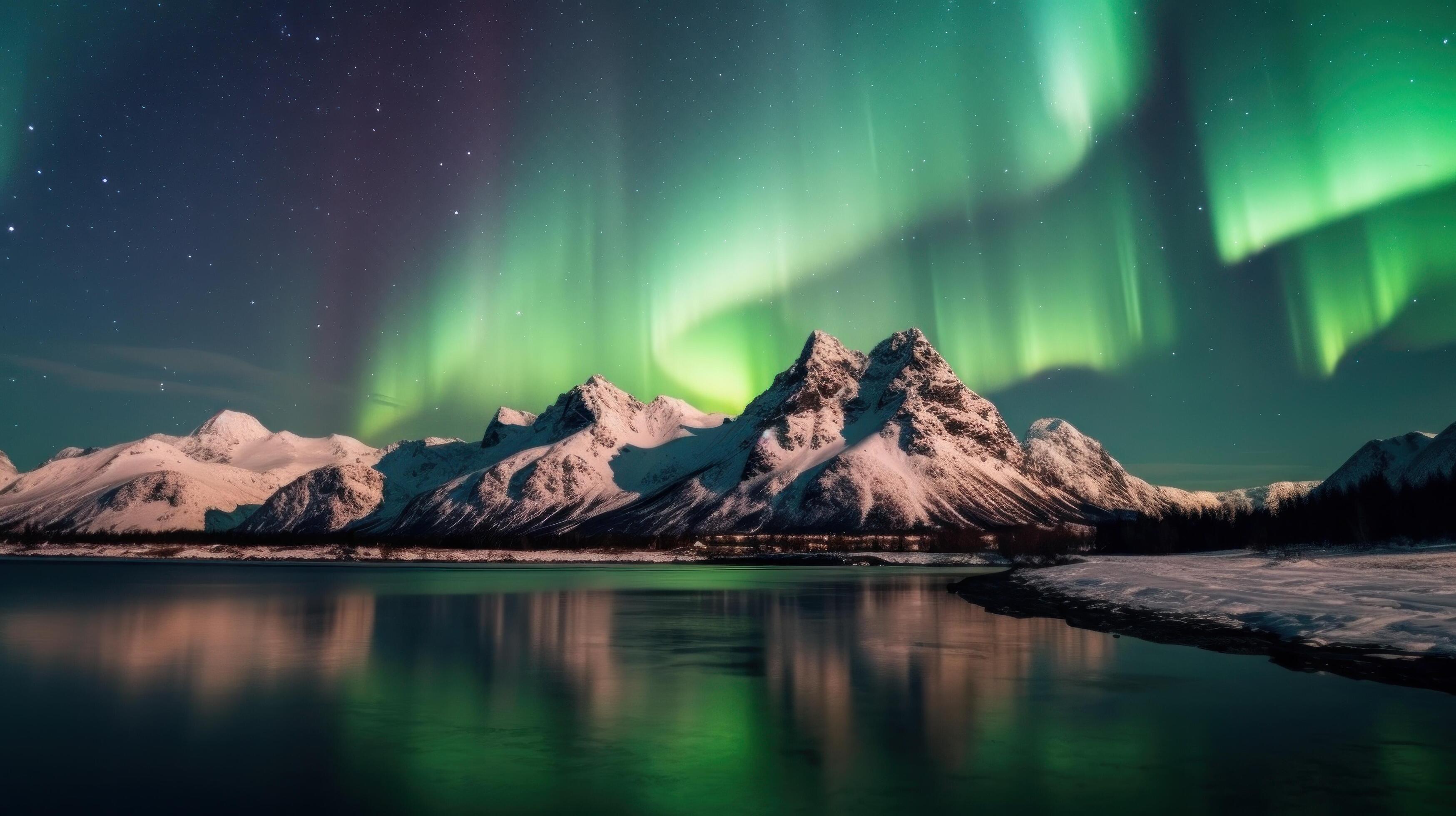 Northern Lights Above Mountains Illustration 24354359 Stock Photo at Vecteezy