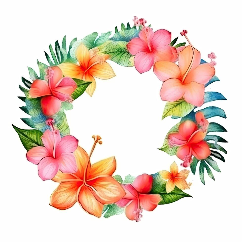 Watercolor tropical wreath isolated. Illustration photo