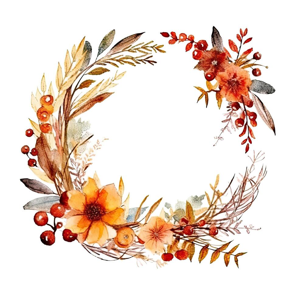 Watercolor Autumn Wreath Isolated. Illustration photo