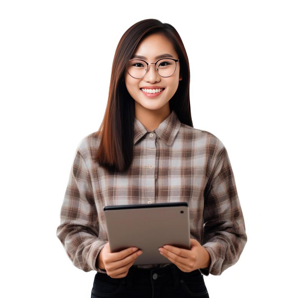 Business woman with tablet PC isolated. Illustration photo