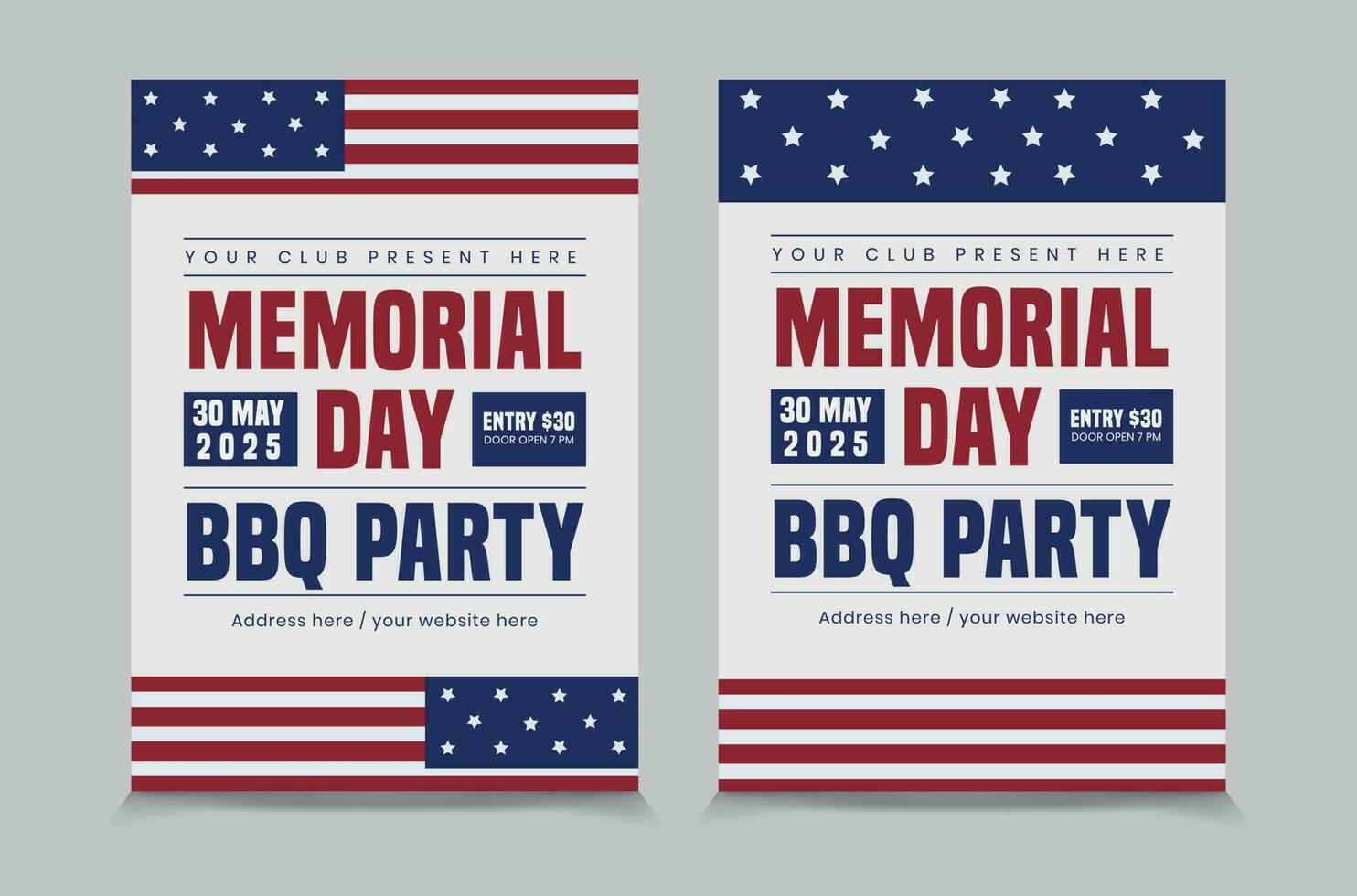 Memorial Day BBQ flyer template, Memorial Day invitation design vector. vector