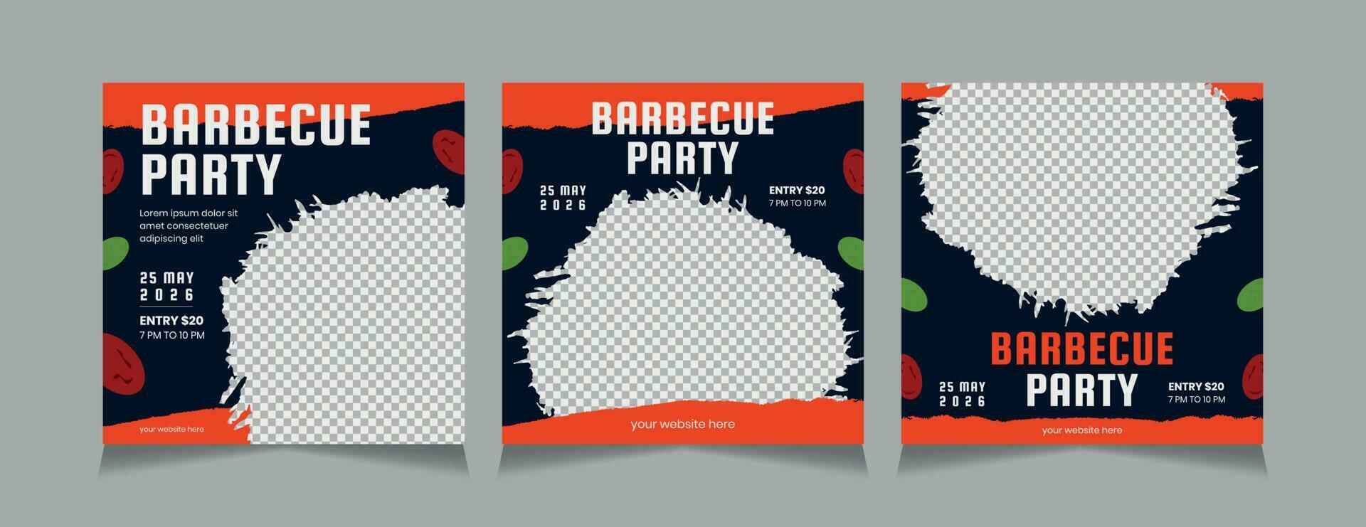 Barbecue Set of Social Media Post Design Template. vector