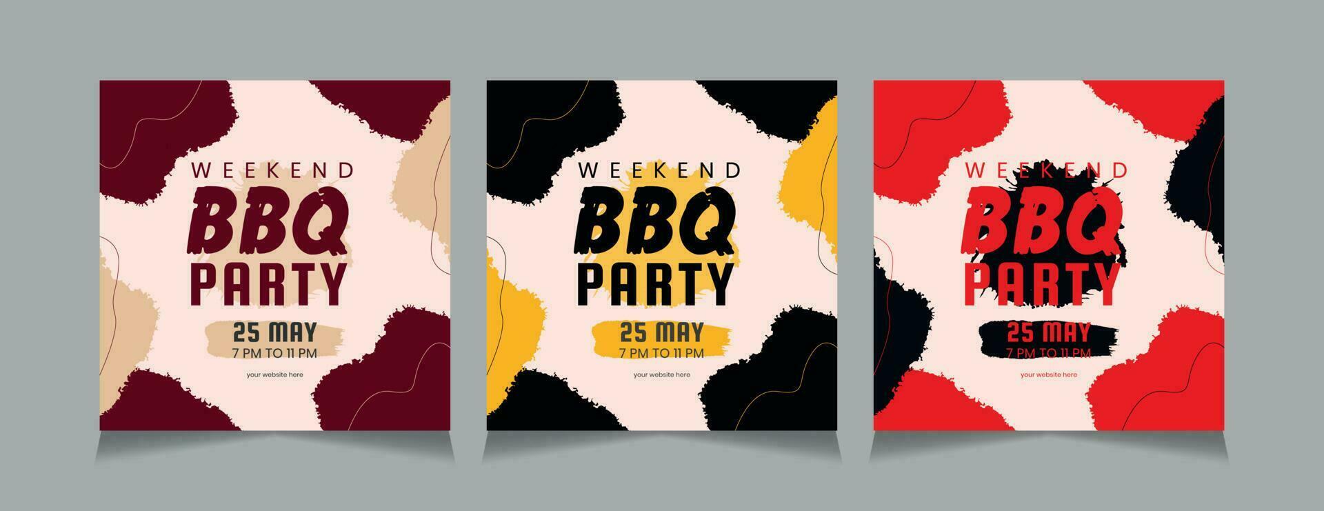 Barbecue Set of Social Media Post Design Template. vector