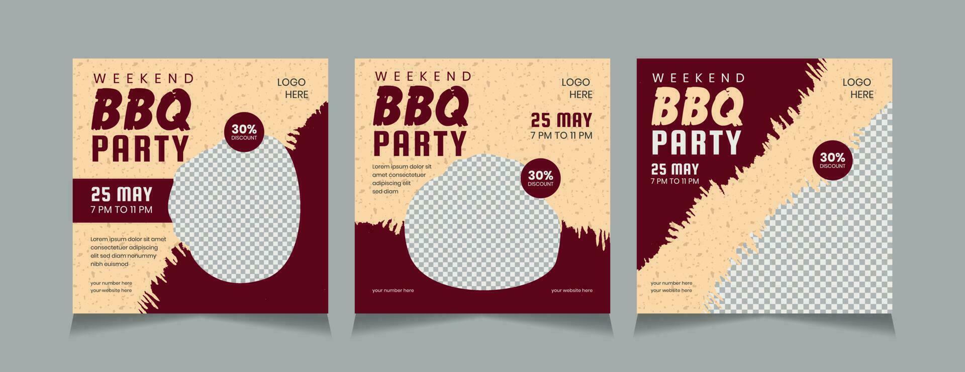 Barbecue Set of Social Media Post Design Template. vector