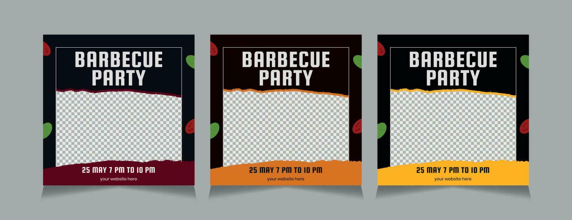 Barbecue Set of Social Media Post Design Template. vector