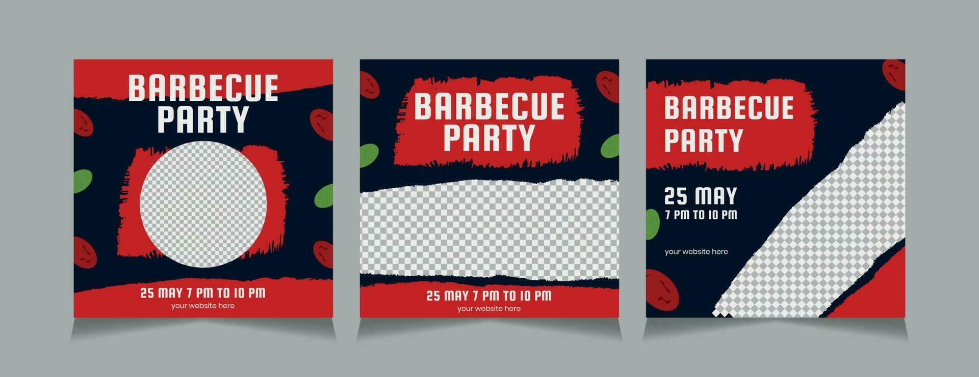Barbecue Set of Social Media Post Design Template. vector