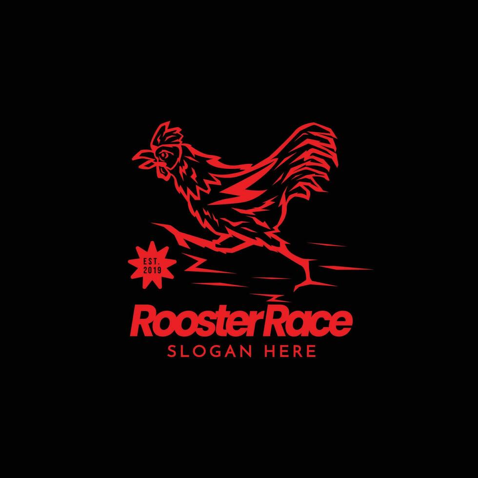 Red Silhouette Of Rooster Chicken Isolated Logo Template, in fast icon vector