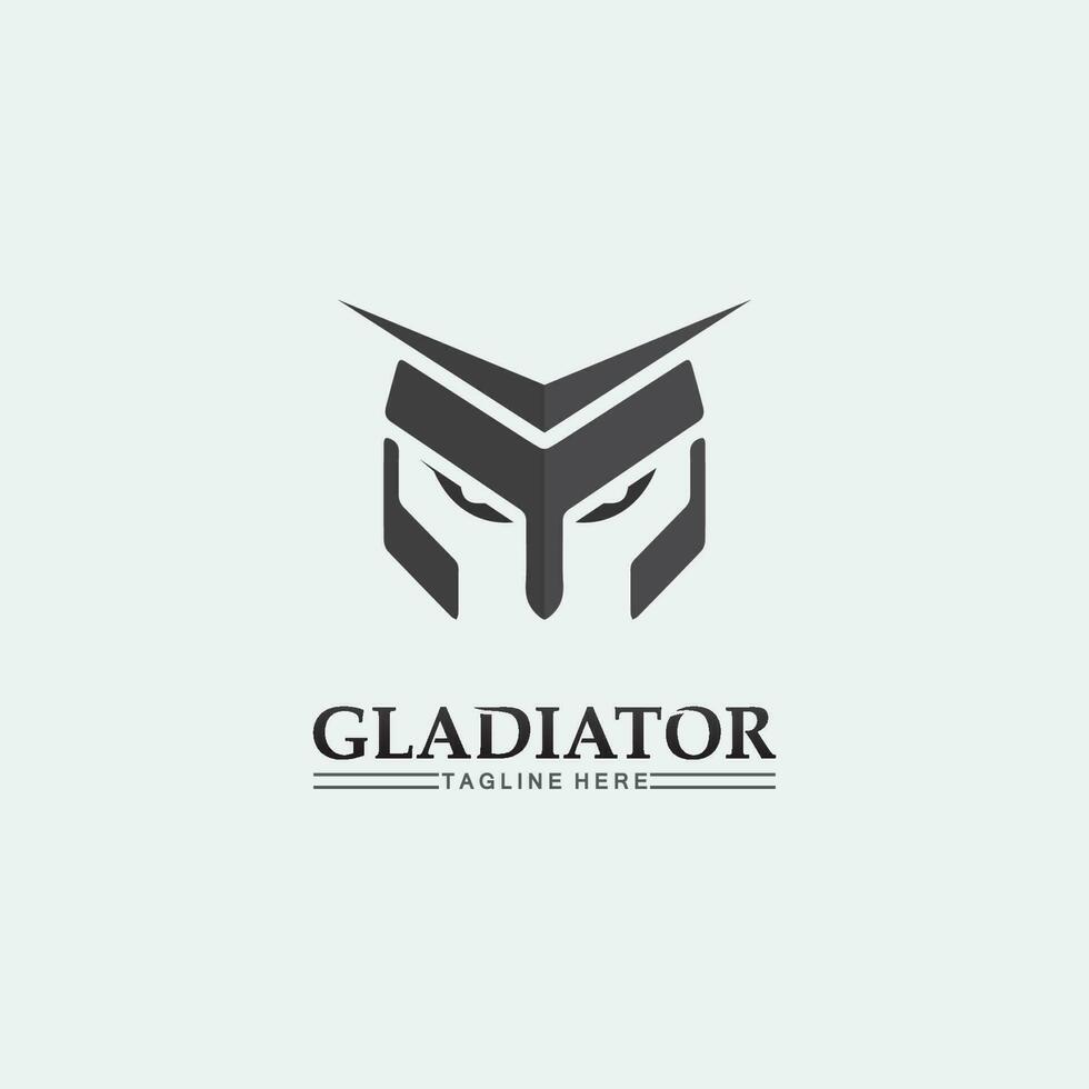 logo de casco espartano y gladiador, poder, vintage, espada, seguridad, logo legendario y vector de soldado clásico