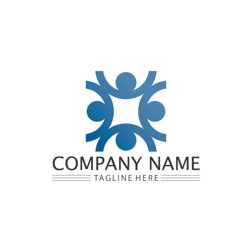 Human and people logo design Community care icon vector