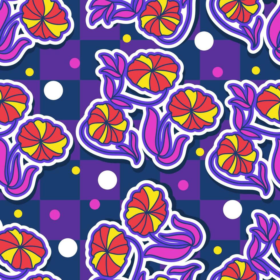 Seamless Floral Pattern in Retro 90s Style. Cute Botanical Contemporary Pattern. Trendy and Groovy Graphics for Fashion, Wallpaper, Wrapping Paper, Background, Print, Fabric, Textile and Apparel vector