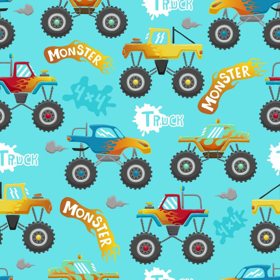 Seamless pattern of monster truck cartoon vector