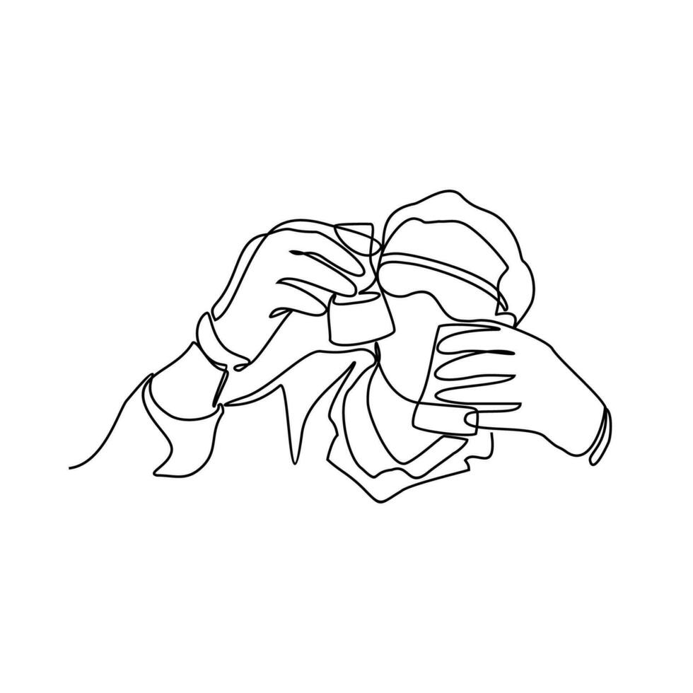 One continuous line drawing of Laboratory Officer holding a laboratory test object. Chemical and laboratory design concept with simple linear style. Laboratory vector design concept.